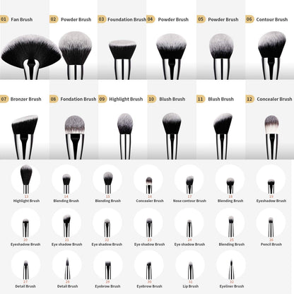 32Pcs PRO Grade Makeup Brushes Set Premium Ultra-Soft Synthetic Foundation Contour Powder Blush Concealer Eyeshadow Classic Black Professional Make up Brushes